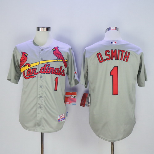 Men's St. Louis Cardinals Retired Player #1 Ozzie Smith Gray Cool Base Baseball Jersey