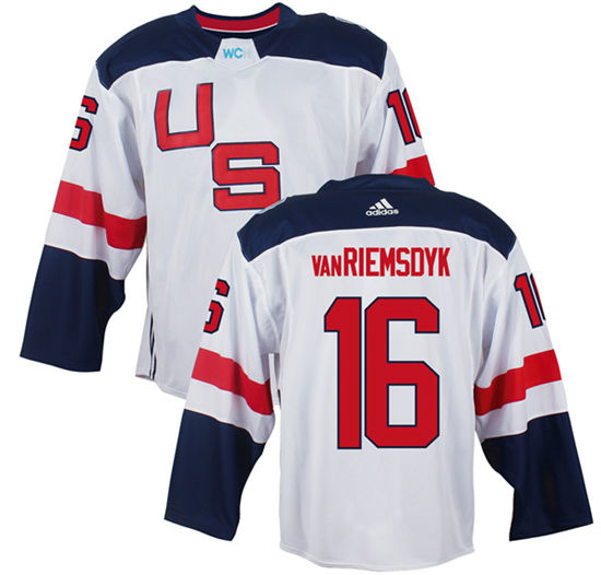 Men's US Hockey #16 James Van Riemsdyk White adidas 2016 World Cup of Hockey  Game Jersey