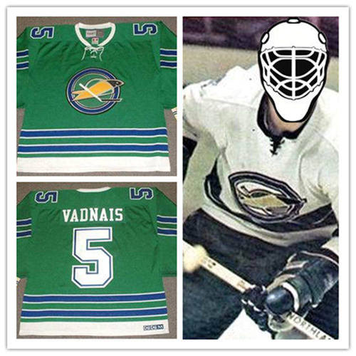 Men's Oakland Seals #5 carol vadnais1968 CCM Vintage Throwback Home Green Jersey