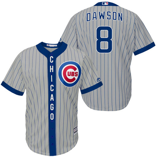 Men's Chicago Cubs Retired Player #8 Andre Dawson 1980's Gray Stripe Turn Back the Clock Throwback Authentic Player Jersey