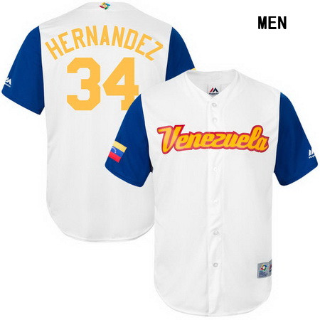 Men's Venezuela Baseball #34 Felix Hernandez Majestic White 2017 World Baseball Classic Stitched Replica Jersey