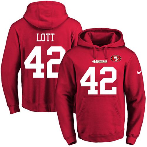 Nike 49ers 42 Ronnie Lott Red Men's Pullover Hoodie