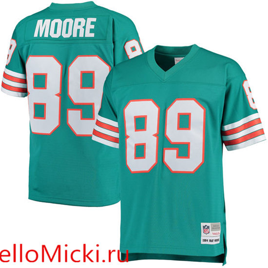 Men's Miami Dolphins #89 Nat Moore Mitchell & Ness 1984 Aqua Throwback Jersey
