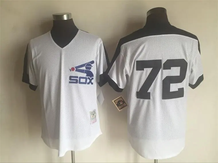 Men's Chicago White Sox #72 Carlton Fisk Mitchell & Ness White Cooperstown Mesh Batting Practice Jersey