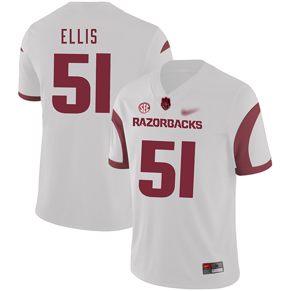 Brooks Ellis Arkansas Razorbacks Men's Jersey - #51 NCAA White Game Authentic