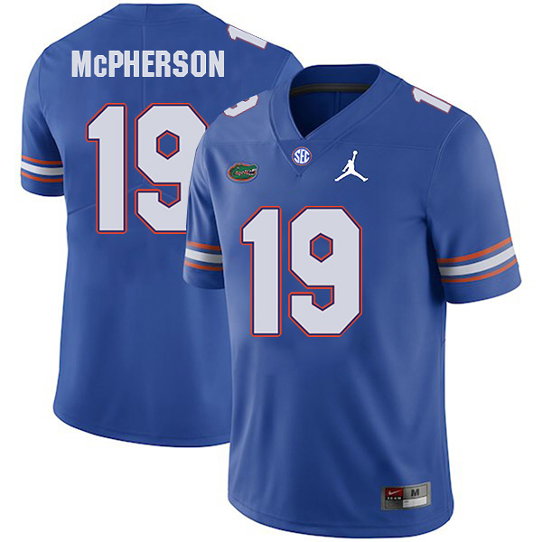 Evan McPherson Florida Gators Men's Jersey - #19 NCAA Blue Stitched Jordan Authentic