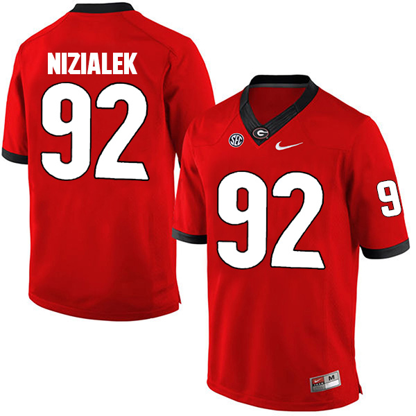 Cameron Nizialek Georgia Bulldogs Men's Jersey - #92 NCAA Red Limited Home