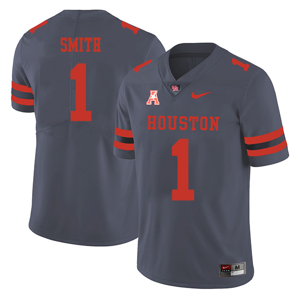 Bryson Smith Houston Cougars Men's Jersey - #1 NCAA Grey Stitched Authentic