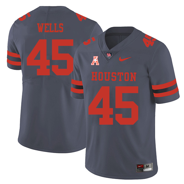 Spencer Wells Houston Cougars Men's Jersey - #45 NCAA Grey Stitched Authentic