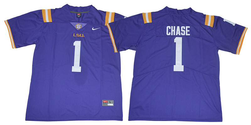 Men's LSU Tigers #1 Ja'marr Chase Purple Stitched Nike NCAA Football Jersey Men's LSU Tigers #1 Ja'marr Chase Purple Stitched Nike NCAA Football Jersey