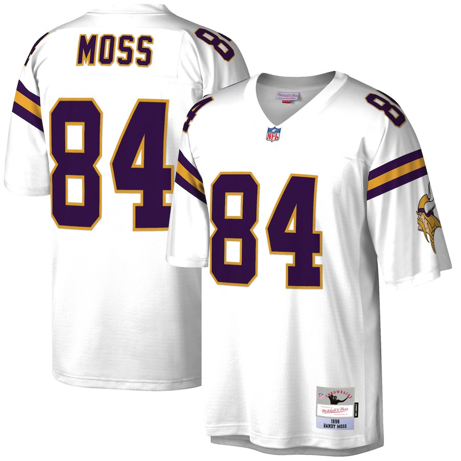 Men's Minnesota Vikings #84 Randy Moss White 1998 Throwback Jersey