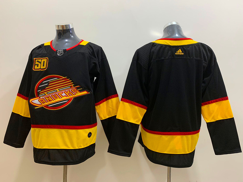 Men's Vancouver Canucks Blank adidas Black Vancouver Canucks 2019-20 Flying Skate Authentic Jersey