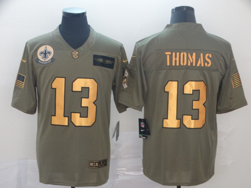 Men's #13 Michael Thomas New Orleans Saints Stitched Nike Olive Gold 2019 Salute to Service Limited Jersey