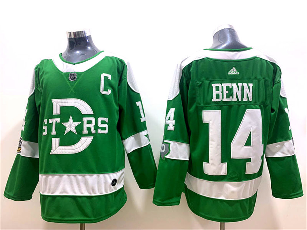 Mens Dallas Stars #14 Jamie Benn Adidas Green 2019--20 Winter Classic Jersey