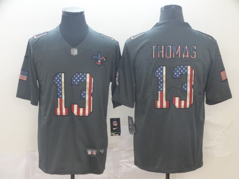 Men's #13 Michael Thomas New Orleans Saints Charcoal Stitched Nike USA Flag Retro Football Jersey