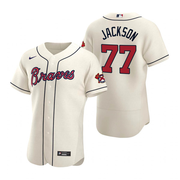 Mens Atlanta Braves #77 Luke Jackson Nike Cream Alternate Flex Base Jersey 