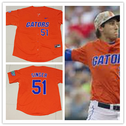 Florida Gators #51 Brady Singer Nike 2016 Orange Gators With Name College Baseball Alumni Jersey