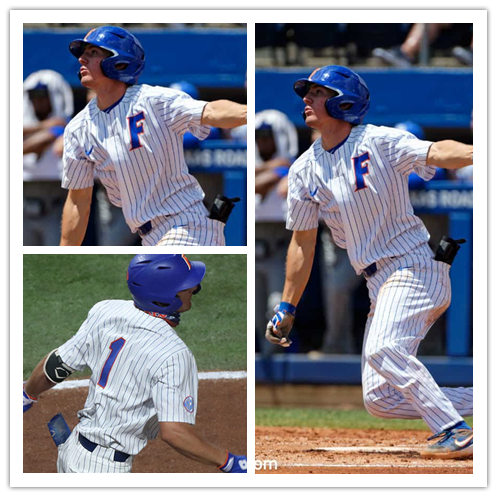 Mens Florida Gators #1 Jacob Young Nike 2021 White Pinstripe College Baseball Game Jersey