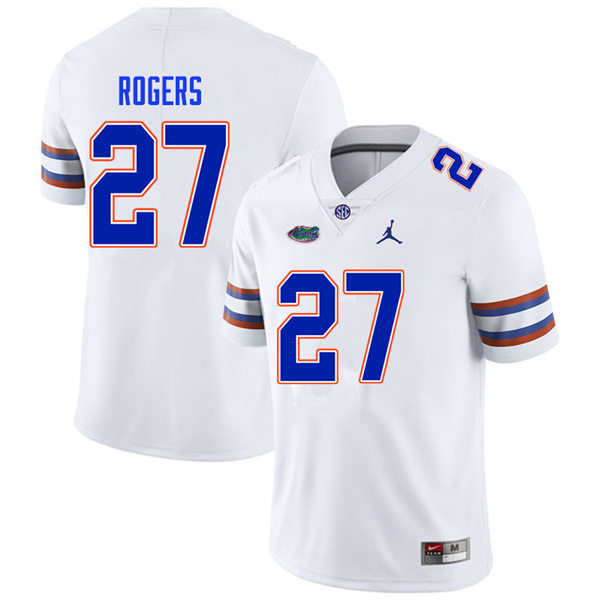 Mens Florida Gators #27 Jahari Rogers White Jordan Brand College Football Game Jersey