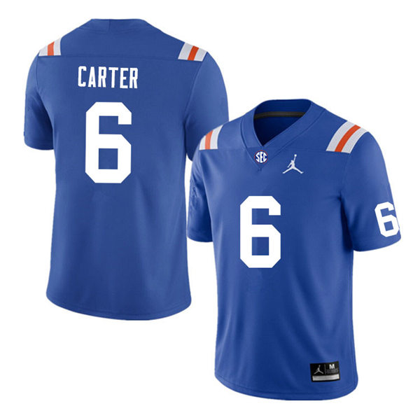 Mens Florida Gators #6 Zachary Carter Jordan Brand Royal Retro 1960's Football Jersey
