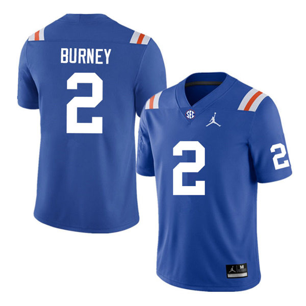 Mens Florida Gators #2 Amari Burney Jordan Brand Royal Retro 1960's Football Jersey