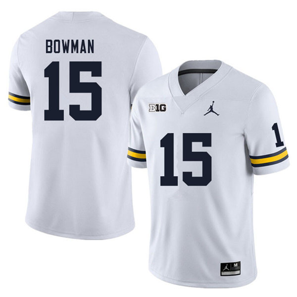 Mens Michigan Wolverines #15 Alan Bowman Jordan Brand White College Football Game Jersey
