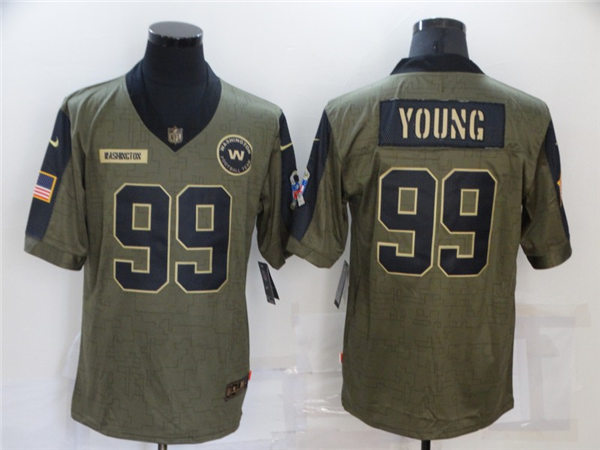 Mens #99 Chase Young Washington Football Team Stitched Nike Olive 2021 Salute To Service Limited Jersey