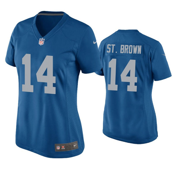 Womens Detroit Lions #14 Amon-Ra St. Brown Nike Blue Retro Throwback Jersey