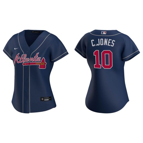 Womens Atlanta Braves Retired Player #10 Chipper Jone Nike Navy Alternate Cool Base Jersey 