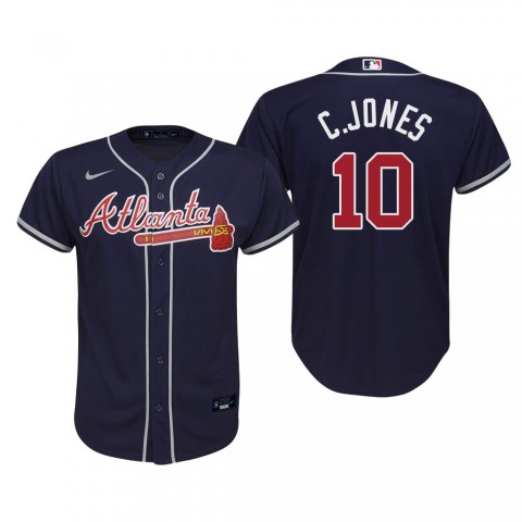 Youth Atlanta Braves Retired Player #10 Chipper Jones Nike Navy Alternate Cool Base Jersey