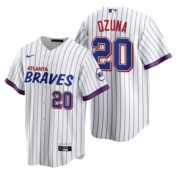 Mens Atlanta Braves #20 Marcell Ozuna Nike White 2021 City Connect Replica Jersey