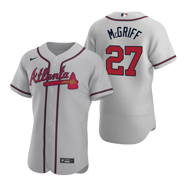 Mens Atlanta Braves Retired Player #27 Fred McGriff Nike Grey Away lex Base Jersey 