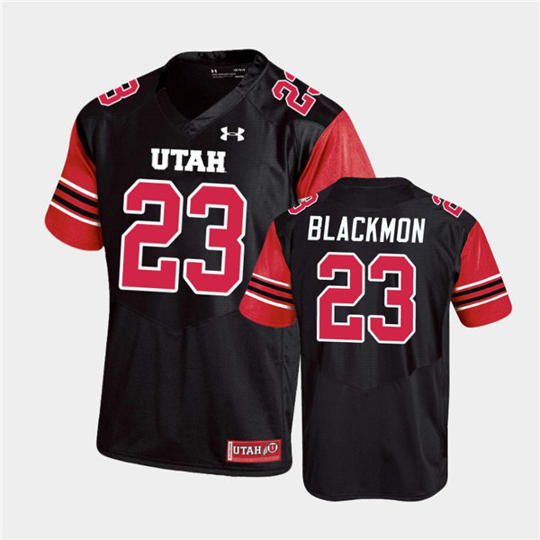 Mens Utah Utes #23 Julian Blackmon Under Armour Black stripe Sleeves Football Game Jersey