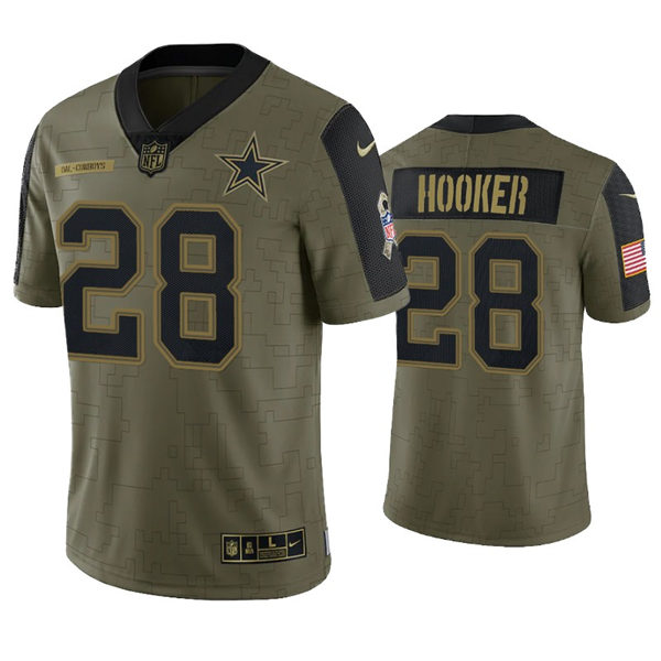 Mens #28 Malik Hooker Dallas Cowboys Stitched Nike Olive 2021 Salute To Service Limited Jersey