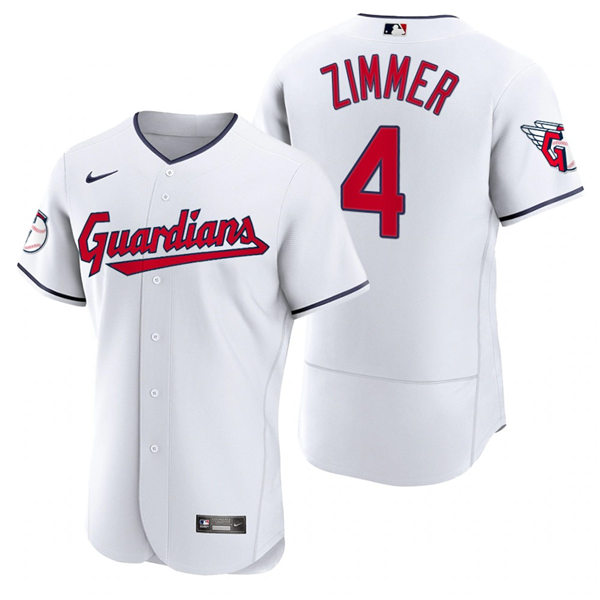 Mens Cleveland Guardians #4 Bradley Zimmer Nike 2022 White Home Flex Base Authentic Player Jersey