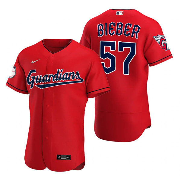 Mens Cleveland Guardians #57 Shane Bieber Nike 2022 Red Alternate Flex Base Authentic Player Jersey
