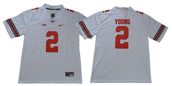Mens #2 Chase Young Ohio State Buckeyes Stitched Nike White College Football Game Jersey S-3XL