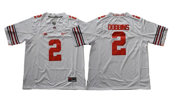 Mens #2 J. K. Dobbins Ohio State Buckeyes Stitched Nike White College Football Game Jersey S-3XL