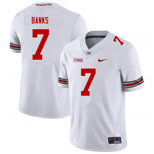 Mens #7 Sevyn Banks Ohio State Buckeyes Stitched Nike White College Football Game Jersey S-3XL