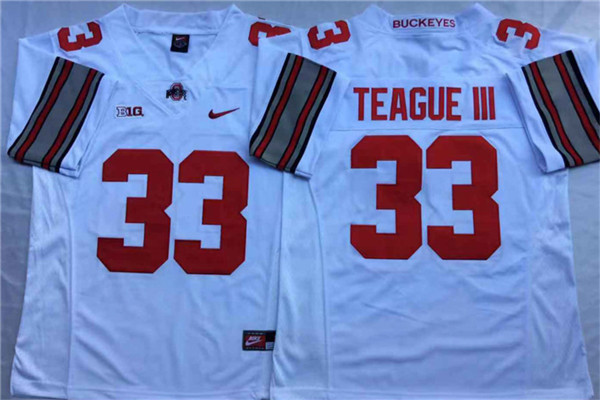 Mens #33 Master Teague III Ohio State Buckeyes Stitched Nike White College Football Game Jersey S-3XL