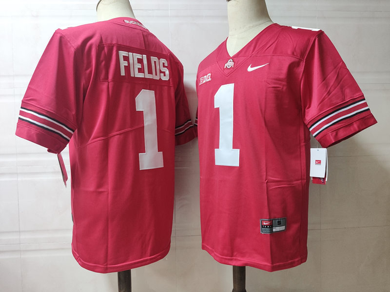 Mens #1 Justin Fields Ohio State Buckeyes Nike Stitched Scarlet College Football Game Jersey S-3XL
