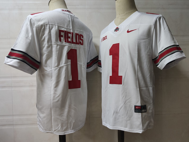Mens #1 Justin Fields Ohio State Buckeyes Nike Stitched White College Football Game Jersey S-3XL