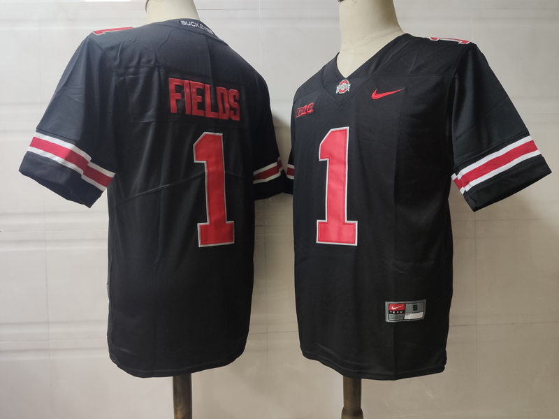 Mens #1 Justin Fields Ohio State Buckeyes Nike Stitched Black College Football Game Jersey S-3XL