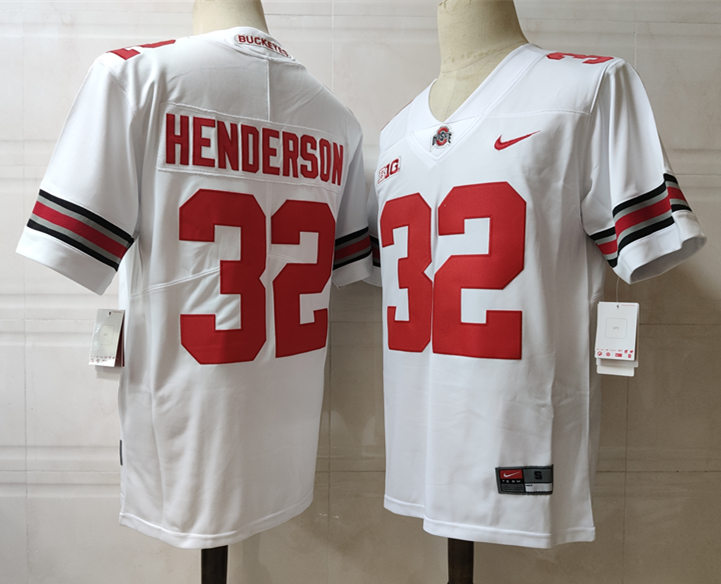 Mens #32 TreVeyon Henderson Ohio State Buckeyes Nike Stitched White College Football Game Jersey S-3XL