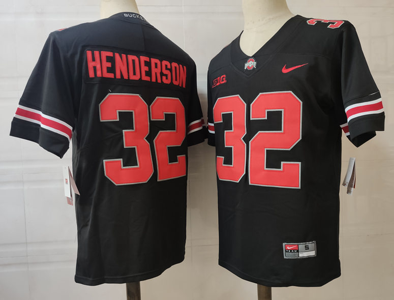 Mens #32 TreVeyon Henderson Ohio State Buckeyes Nike Stitched Blackout College Football Game Jersey S-3XL