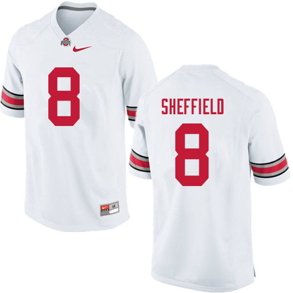 Mens #8 Kendall Sheffield Ohio State Buckeyes Stitched Nike White College Football Game Jersey S-3XL