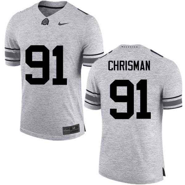 Mens #91 Drue Chrisman Ohio State Buckeyes Stitched Nike Gray College Football Game Jersey S-3XL