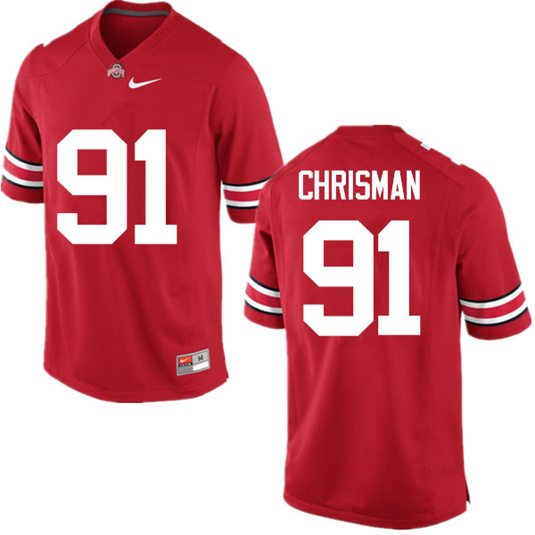 Mens #91 Drue Chrisman Ohio State Buckeyes Stitched Nike Scarlet College Football Game Jersey S-3XL