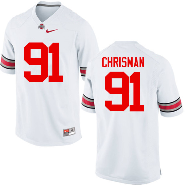Mens #91 Drue Chrisman Ohio State Buckeyes Stitched Nike White College Football Game Jersey S-3XL