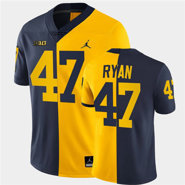 Men Michigan Wolverines #47 Jake Ryan Navy Maize Split Two Tone Football Jersey